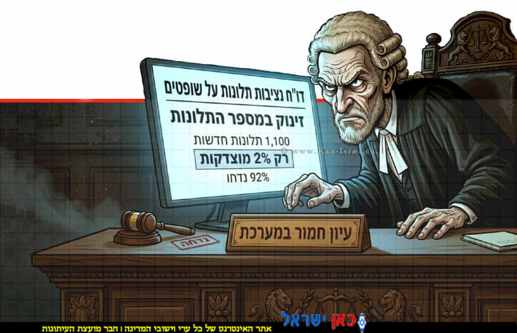 קריקטורה - מבט חמור של נציבות תלונות הציבור על השופטים בדו"ח לשנים 24-25 הקובע זינוק במספר התלונות על שופטים | הדמייה בצילום: Gemini Google | עיבוד: Photolab שולי סונגו © קריקטורה - מבט חמור של נציבות תלונות הציבור על השופטים בדו"ח לשנים 24-25 הקובע זינוק במספר התלונות על שופטים | הדמייה בצילום: Gemini Google | עיבוד: Photolab שולי סונגו ©
