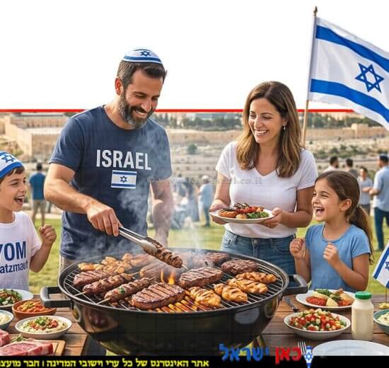משפחה חוגגת מסורת ה"מנגל" המשפחתי והחברתי ביום העצמאות בישראל | עיבוד: Gemini Google | עיבוד צילום: שולי סונגו©