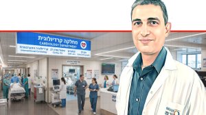 הקרדיולוג המומחה ד"ר חזי שמואלי, מנהל 'הלל יפה' |רקע: הדמיית שירותים קרדיולוגיים בבית חולים | צילום: דוברות | עיבוד: Gemini Google | עיבוד צילום: שולי סונגו©