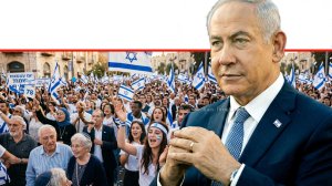 ראש הממשלה בנימין נתניהו, בנאומים שנשא ערב חג העצמאות ה-78 | רקע: עם ישראל חוגג | עיבוד: Gemini Google | עיבוד צילום: שולי סונגו©
