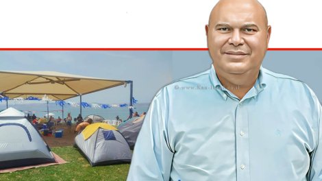 יוסי נבעה יו"ר איגוד ערים כינרת | רקע: חוף חלוקים-לבנון-כורסי, מתחם נגיש | צילום נועה אלפנדרי | עיבוד: Photolab | עיבוד צילום: שולי סונגו©