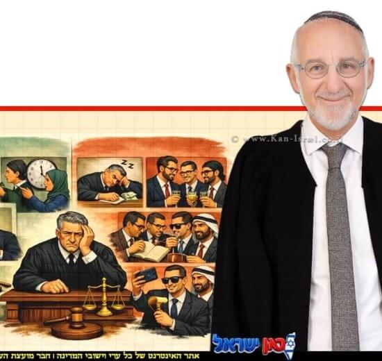 כבוד השופט (בדימוס) אשר קולה, נציב תלונות הציבור על שופטים ברקע: מתדיינים ביהמ"ש | עיבוד: Gemini Google | עיצוב: שולי סונגו©