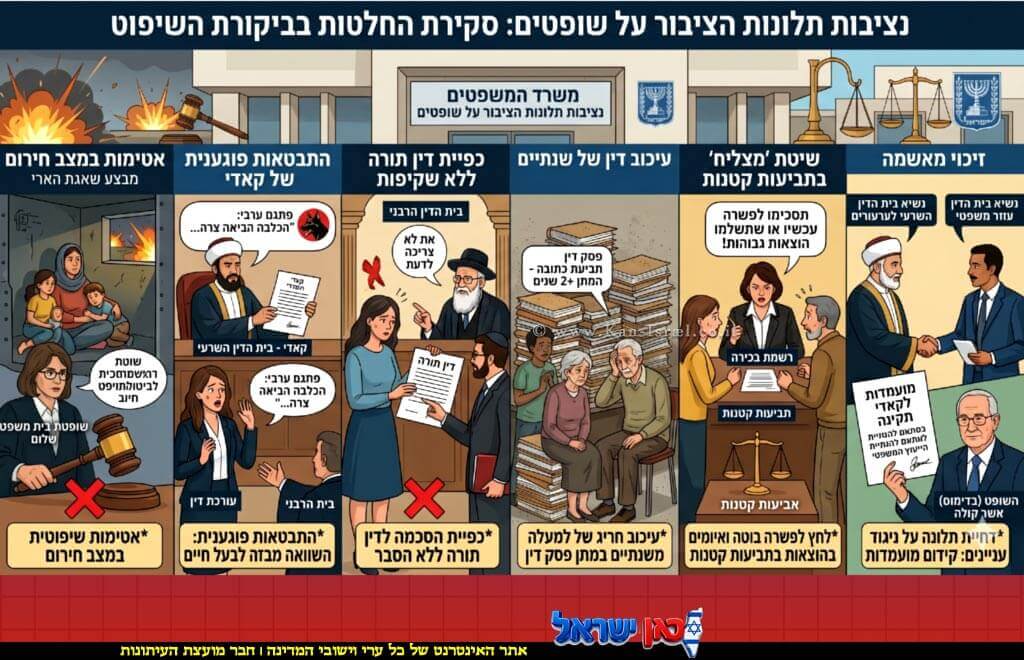דוח נציב תלונות הציבור על שופטים ברקע: מתדיינים ביהמ"ש | עיבוד: Gemini Google | עיצוב: שולי סונגו© דוח נציב תלונות הציבור על שופטים ברקע: מתדיינים ביהמ"ש | עיבוד: Gemini Google | עיצוב: שולי סונגו©