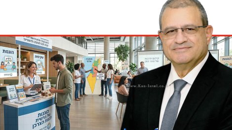 הממונה על הרשות להגנת הצרכן ולסחר הוגן יעקב (קובי) זריהן ברקע: מתנדבים בהסברה לציבור בהנגשת זכויות צרכניות | עיבוד: AI | עיצוב: שולי סונגו©