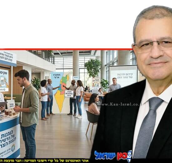 הממונה על הרשות להגנת הצרכן ולסחר הוגן יעקב (קובי) זריהן ברקע: מתנדבים בהסברה לציבור בהנגשת זכויות צרכניות | עיבוד: AI | עיצוב: שולי סונגו©