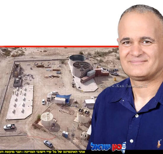 מאיר צור ראש המועצה אזורית הערבה התיכונה ברקע: קידוחי עין יהב | צילום: עמיחי סנדלר | עיבוד: AI | עיצוב: שולי סונגו©