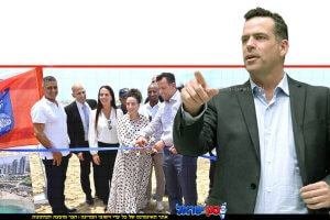 ראש עיריית נתניה, אבי סלמה, השרה להגנת הסביבה עידית סילמן; ומנכ"ל המשרד, רמי רוזן בחנוכת פרויקט הגנת מצוקי החוף | צילום: עיריית נתניה | עיבוד: AI | עיצוב: שולי סונגו©
