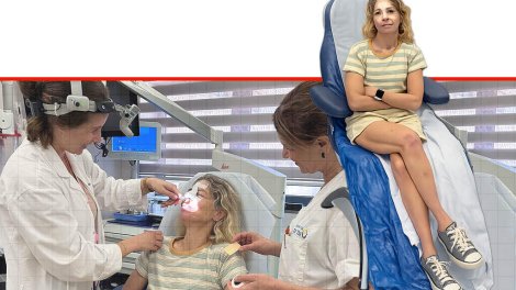 מיכל לוי גוליק מ-בנימינה נפצעה קשה בפניה כתוצאה מפגיעת גלשן בבריכת גלים בעת בדיקה במרפאת אף אוזן גרון ב"הלל יפה" | עיבוד: Gemini Google | עיצוב: שולי סונגו©