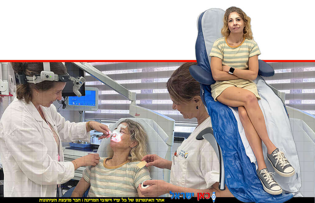 מיכל לוי גוליק מ-בנימינה נפצעה קשה בפניה כתוצאה מפגיעת גלשן בבריכת גלים בעת בדיקה במרפאת אף אוזן גרון ב"הלל יפה" | עיבוד: Gemini Google | עיצוב: שולי סונגו©