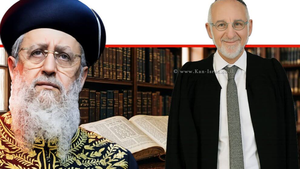 אשר קולה כב' השופט בדימוס, המכהן כנציב תלונות הציבור על השופטים. מולו כב' הרב דוד יוסף הרב הראשי לישראל ונשיא בית הדין הרבני הגדול | עיבוד: Gemini Google | עיצוב: שולי סונגו©