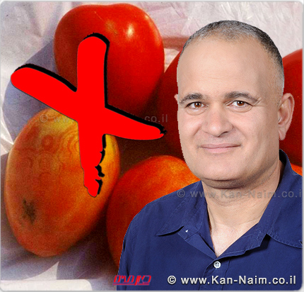 מאיר צור יושב ראש התאחדות חקלאי ישראל, ברקע: עגבנייה מיובאת ופסולה מאיר צור יושב ראש התאחדות חקלאי ישראל, ברקע: עגבנייה מיובאת ופסולה